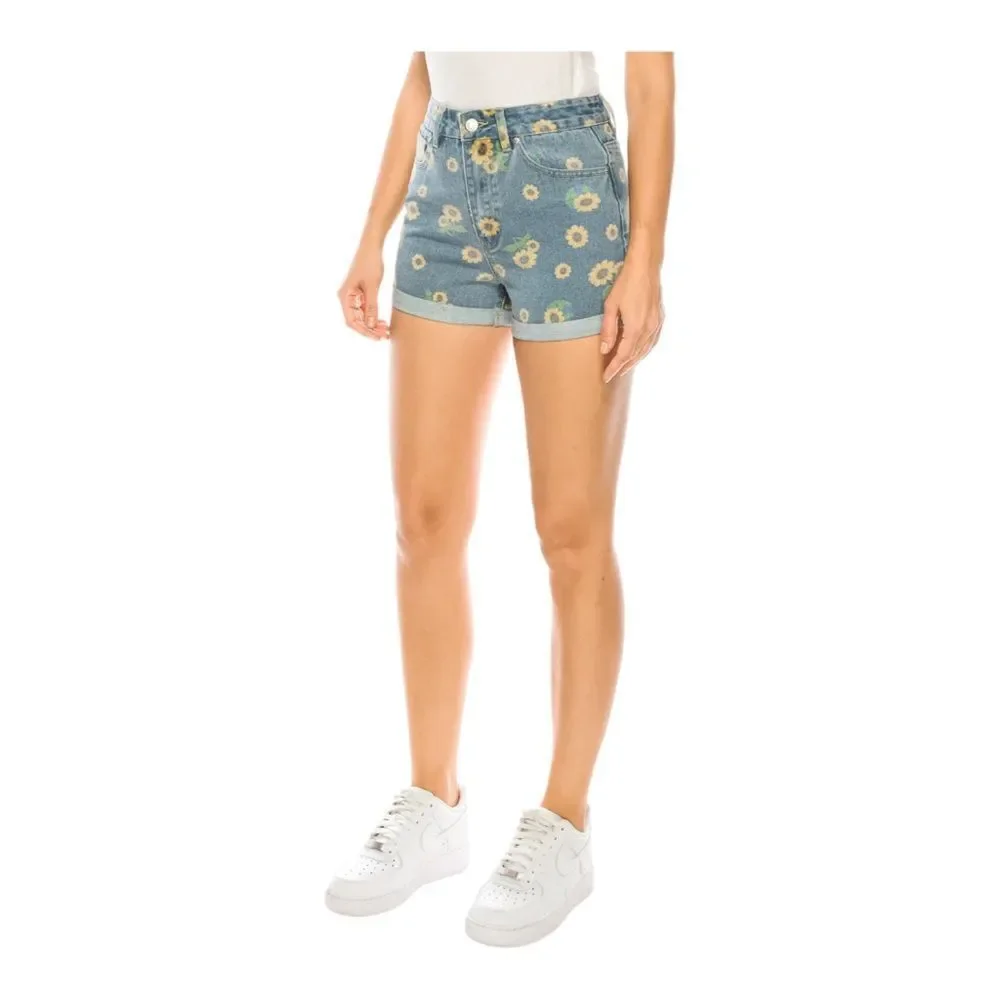 NWT Cali 1850 High Waisted Sunflower Denim Shorts Size 0